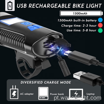 Hot Sell Light Light de bicicleta de bicicleta da estrada de montanha USB e farol do ciclo da luz dianteira com odômetro de velocímetro de bicicleta